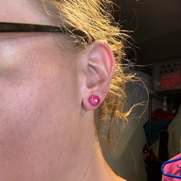 Pink Cracked Ball Stud Earrings - Picture 14 of 14